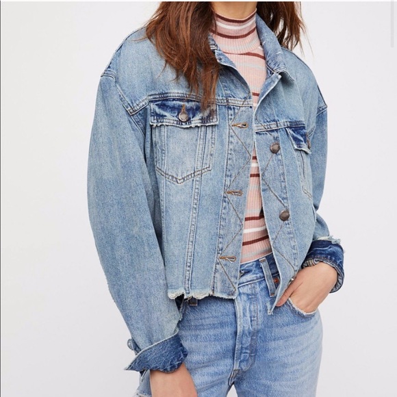 Free People Raw Hem Cropped Denim Jacket